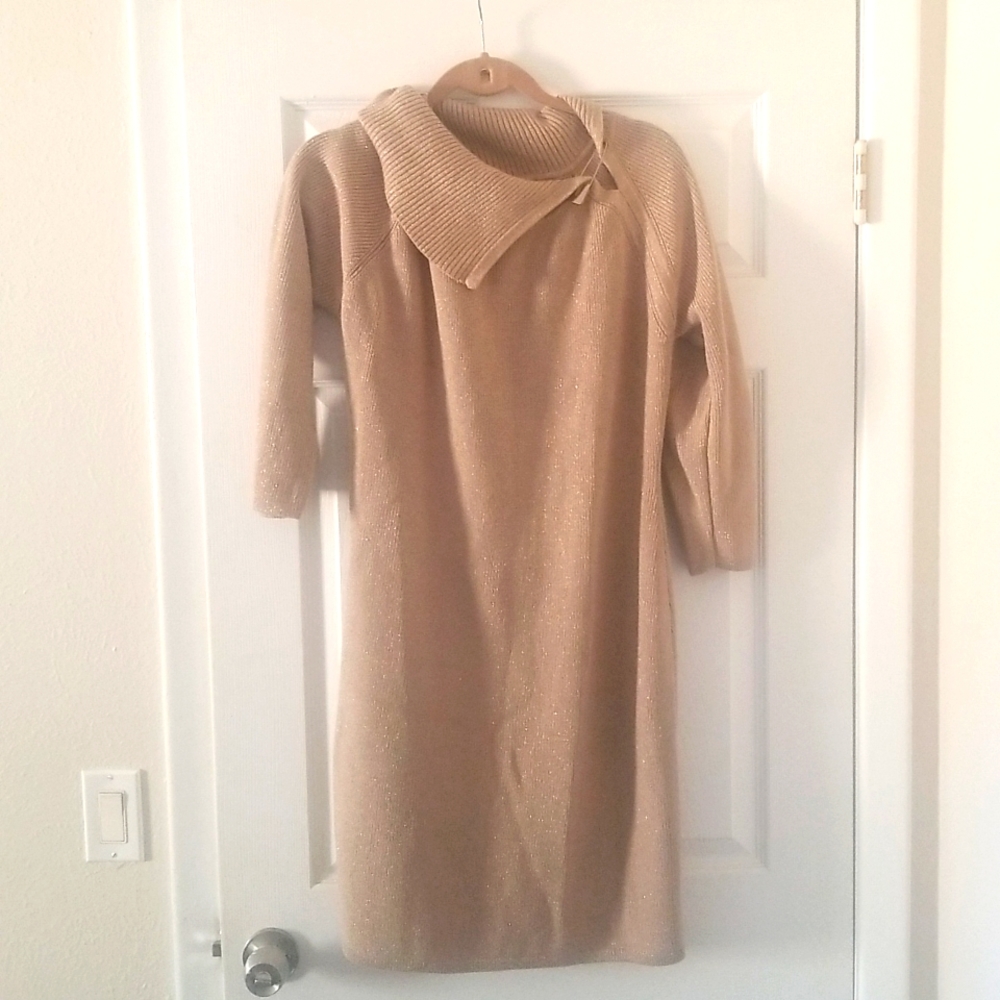 Calvin Klein Gold sweater dress with pin accent